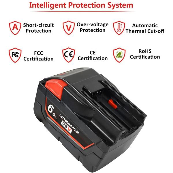 28V 6000mAh Slide Pack Battery Compatible With Milwaukee Cordless Power Tools Compatible Replacement Milwaukee
