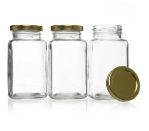 China Spice Herbs FDA 200ml Square Glass Jars With Lid wholesale