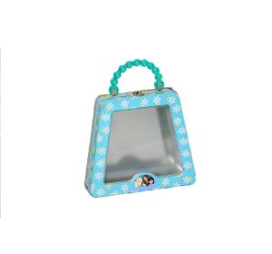 China Bead Chain Design Handle Tin Box With Window Customized Logo Acceptable wholesale