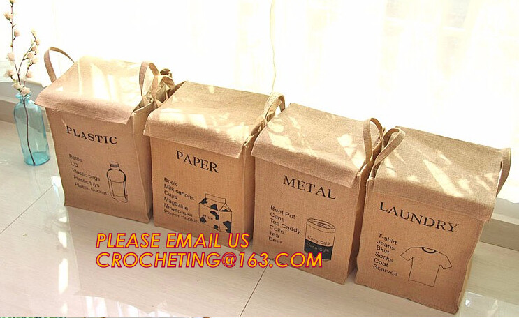 Fabric 3 sets Jute home organization storage basket/boxes stackable for household with cotton handle bagease package