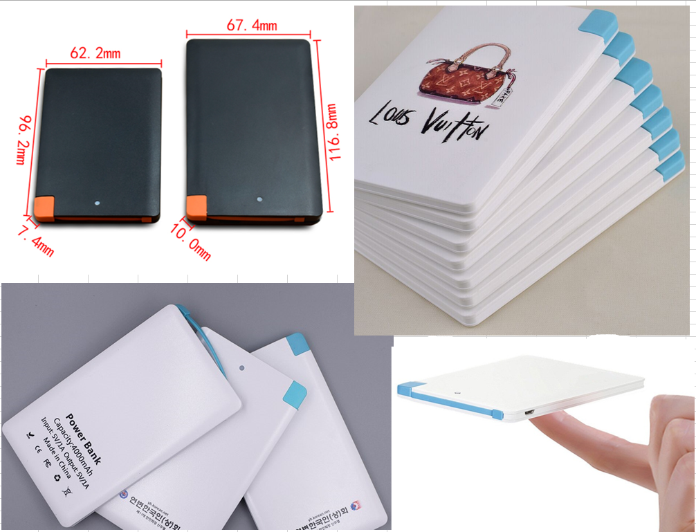 ABS 5V1A 2500mah 4000mah Credit Card Power Bank