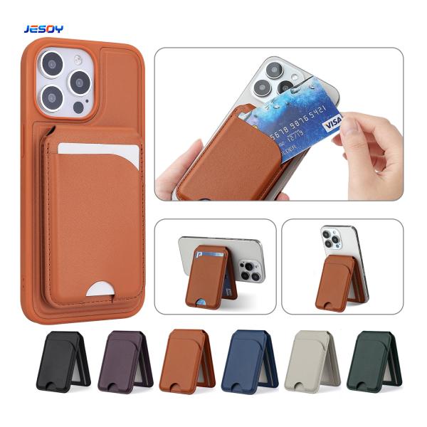 Quality Premium Leather Magnetic Wallet Phone Stand Adjustable Magsafe Card Holder for sale