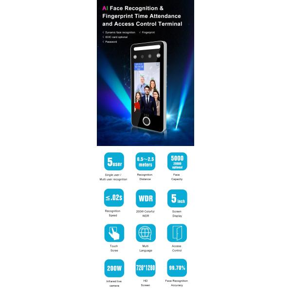 4.3 Inch Touch Screen Face Recognition Terminals Speed Within 0.2s