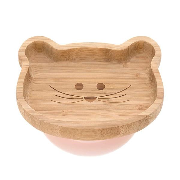 Quality Customized Logo Cute Bear Fall-Resistant Bamboo Bowl With Feeding Spoon Silicone Base for sale