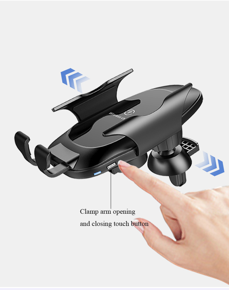 Auto Clamping 10W Car Cellphone Wireless Charger With Suction Cups