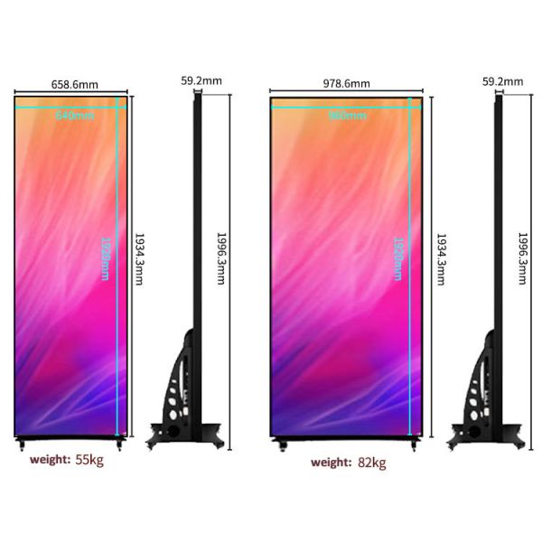 Digital Poster LED Screen Vertical Mobile Stand Waterproof Advertising LED Screens