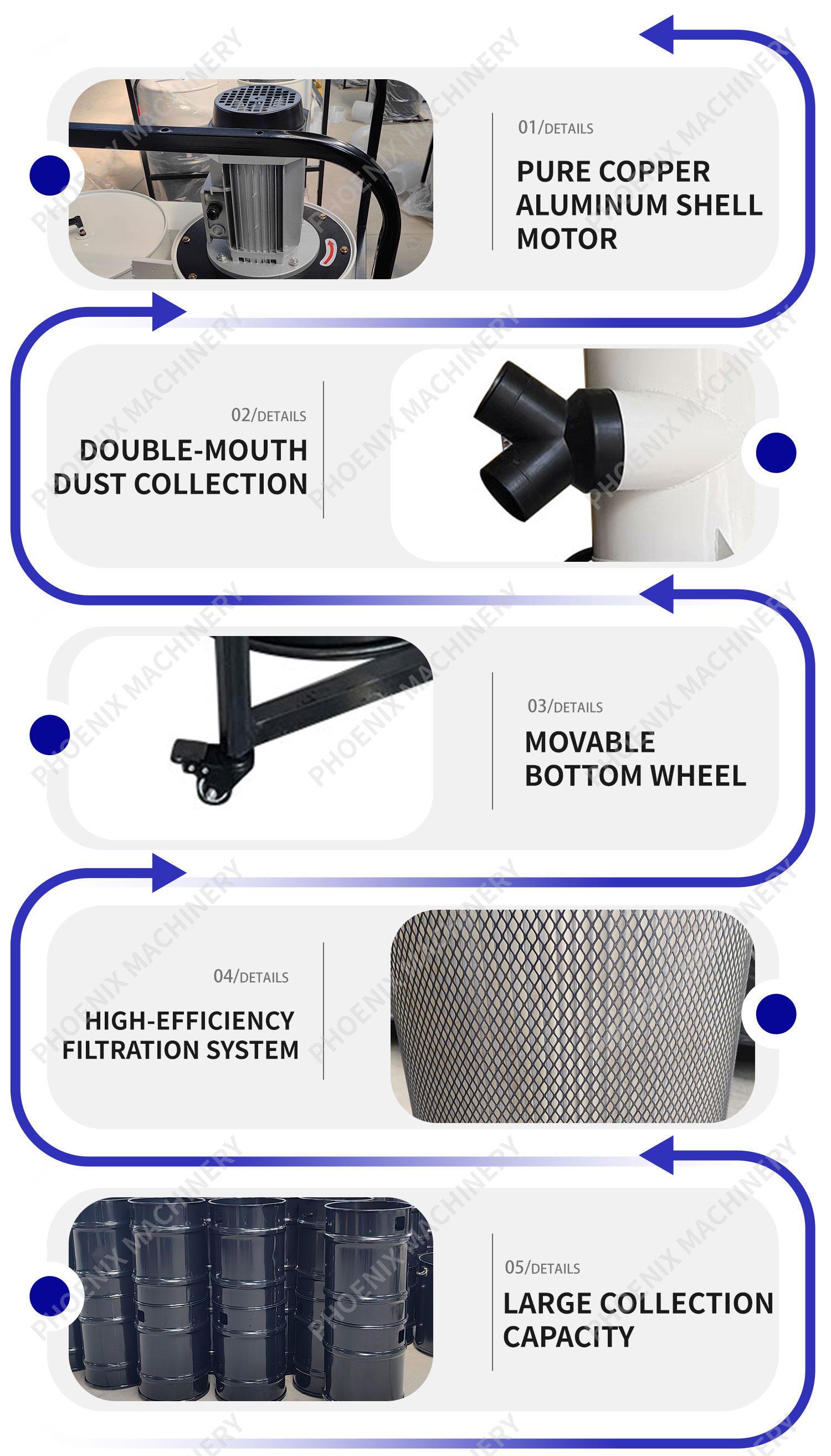 Industrial Vacuum Cleaner PDC2200M with Manual Woodworking Cyclone Dust Collector