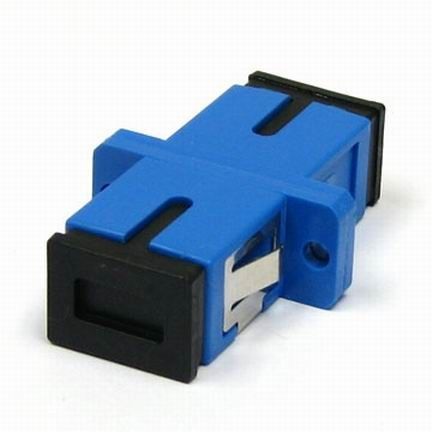 Single Mode Simplex Fiber Optic Adapter SC / UPC With Flange / Black Dust Cap