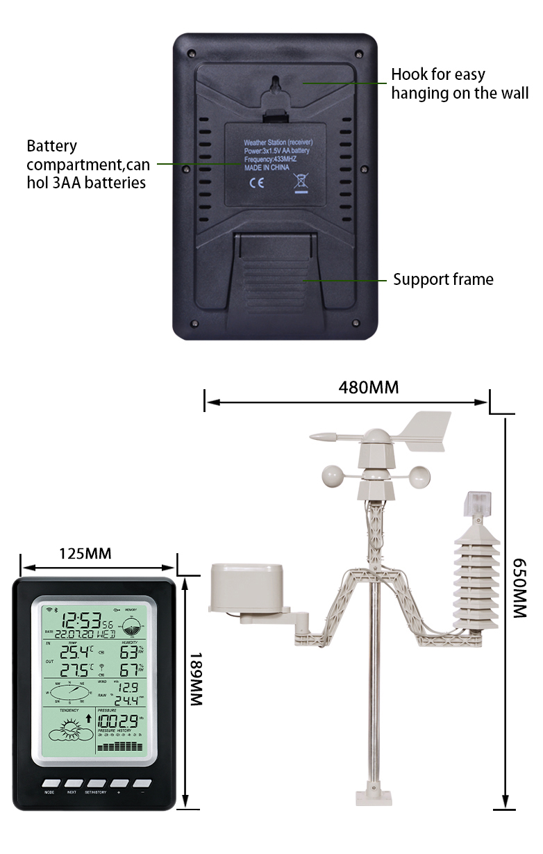 Solar Powered Weather Station With Wireless WIFI And LCD Display Size 189*125*27mm