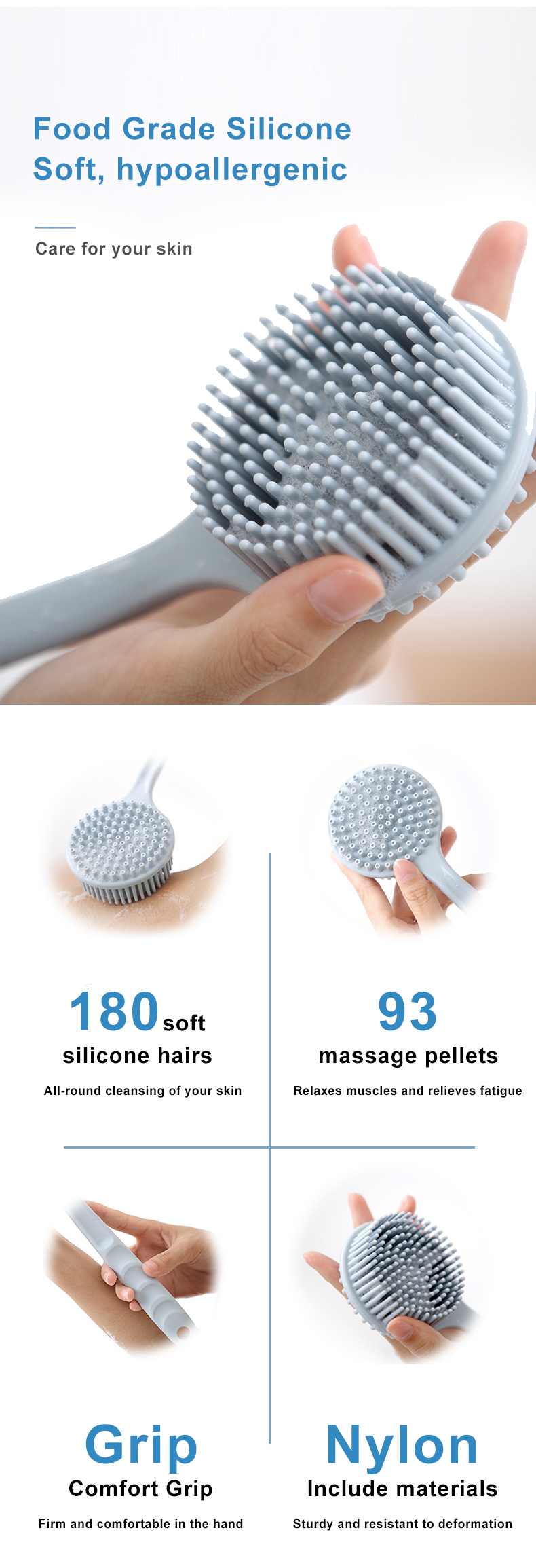 Odorless Soft Long Handle Silicone Shower Brush