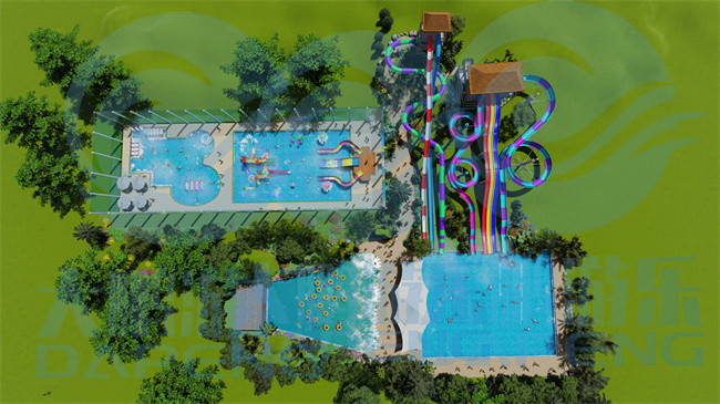 OEM 4000 Sqm Lazy River Water Park Customized With Swimming Pool Slides