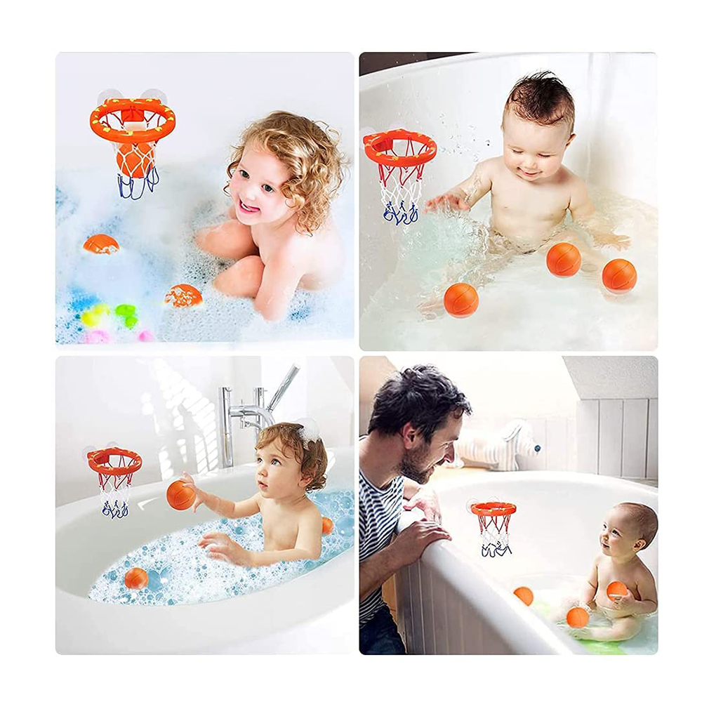 Bathtub Basketball Hoop for Toddlers Kids Boys and Girls 4 Soft Balls Set Suction Cup
