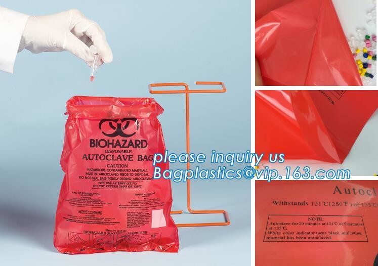 LDPE biohazard waste bin bags disposable medical autoclave bags, biohazard specimen bag plastic adhesive flat bag, bagea