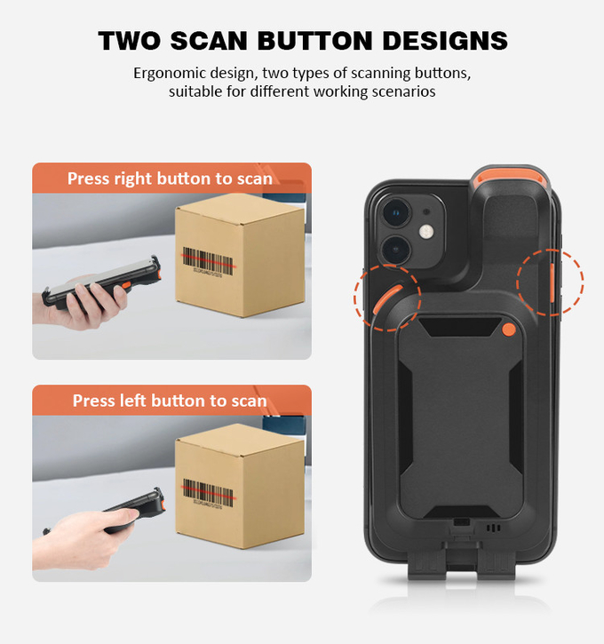Wireless Barcode Scanner Bluetooth 1d 2d Qr Code Phone Back Clip Android Bar Code Reader Handheld Barcode Reader