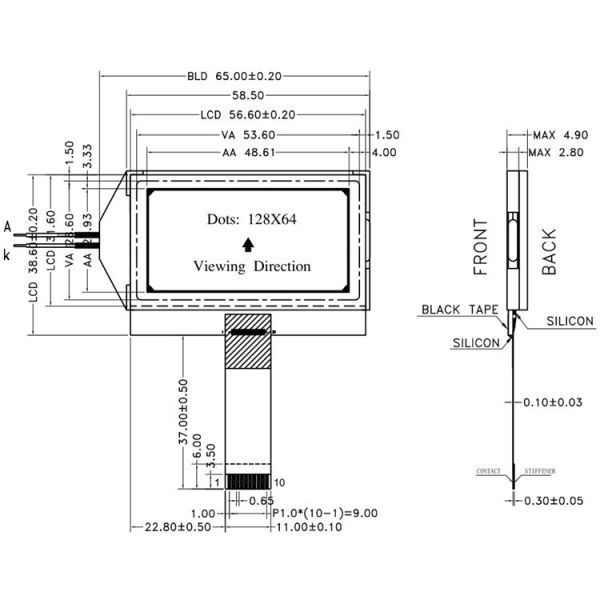 128x64 Graphic LCD Display Module with 6 0'clock Viewing Angle and ST7567 Drive IC
