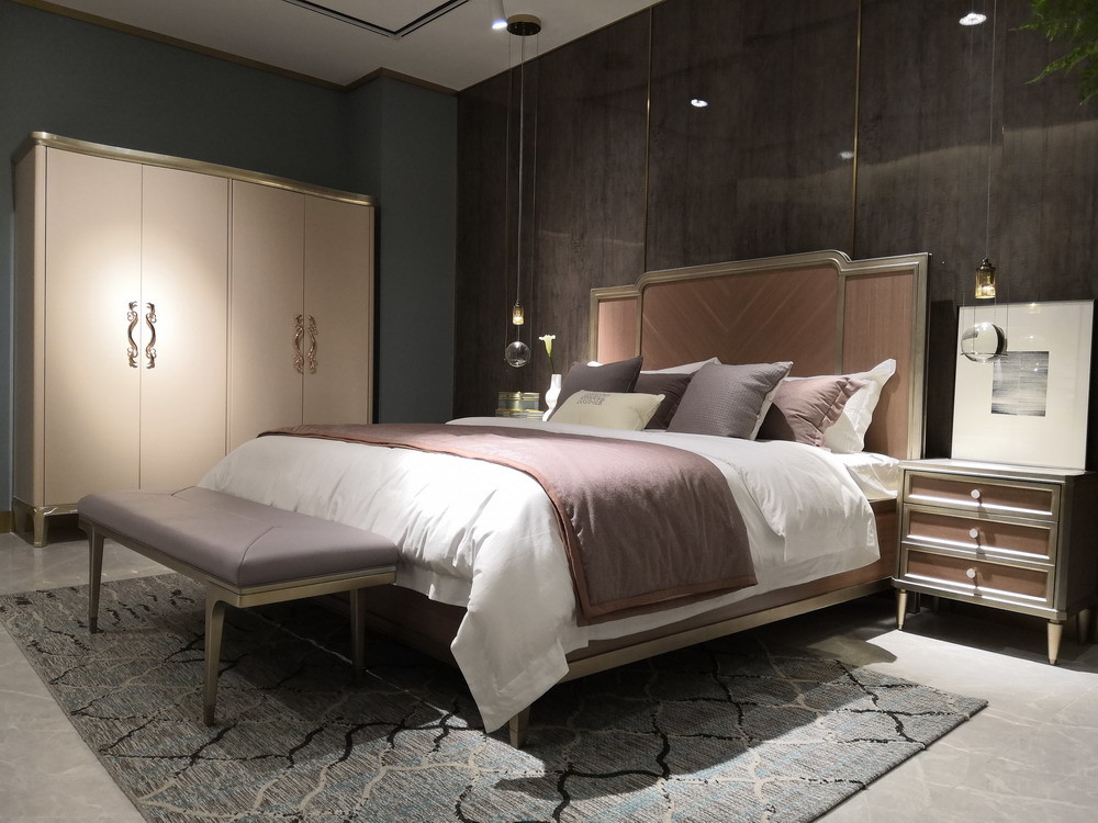 Villa house wardrobe closet in light luxury design Built-in cabinets for cloth and jewelry display wood working counters