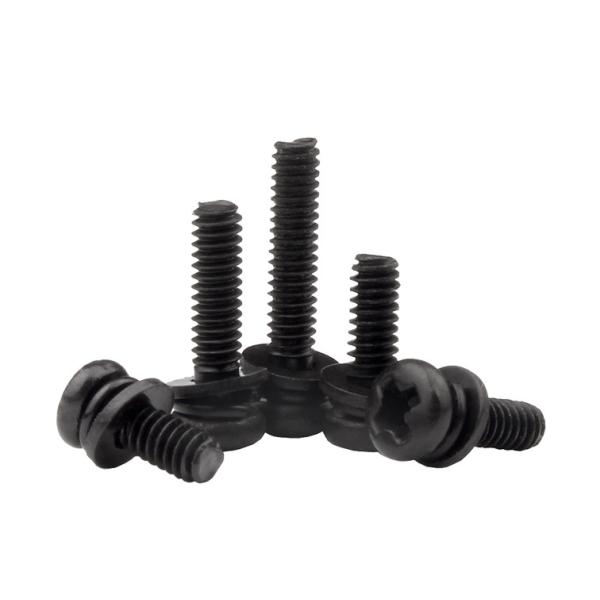 Black Oxide Steel Pan Head SEMS Screws Screw with Flat Washer and Split Lock Washer