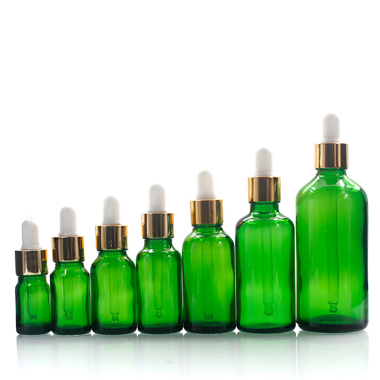 100ml Green Round Oil Dropper Glass Bottle Screen Printing Hot Stamping