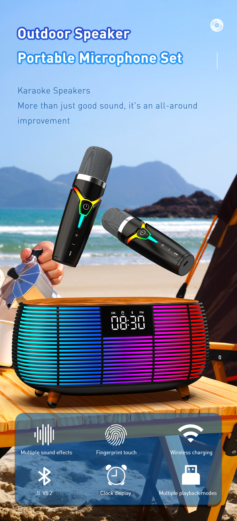 Multi-Functional Computer Clock Atmosphere RGB Speaker with Sound and Microphone