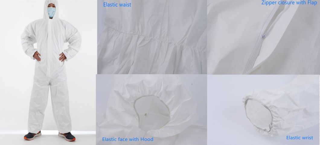 CE Cat 3 Type 5 6 Microporous White Disposable Coveralls with Bootscover
