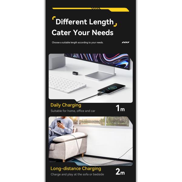 ESSAGER ES-X75 Stainless Steel 7A Usb A To Type C Fast Charging Data Cable For Huawei Samsung Xiaomi