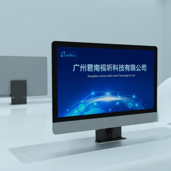 Quality Hidden Monitor Lift With LED Screen / Pop Up Computer Screen For Dust And Theft Deterrent In Aluminum Brushed Finish for sale