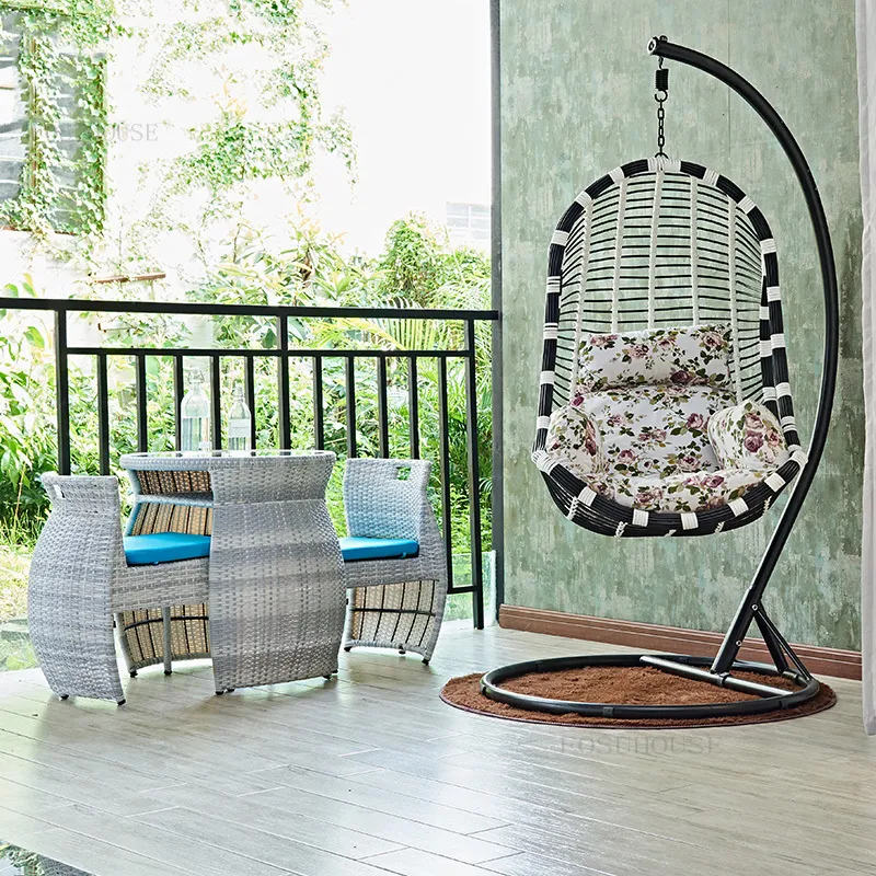 Balcony Small Table Chair Combination in Simple Style with Optional Red Rattan Color