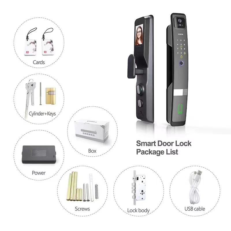 6068 Mortise Tuya APP Password Card Fingerprint Electronic Door Lock With Face Camera 6kg