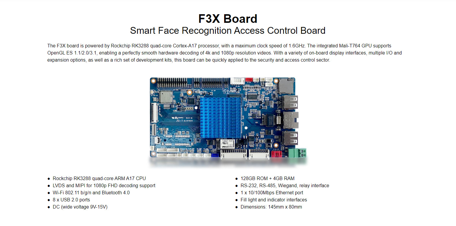 Multiple I/O and expansion Face Recognition Access Control Board for 1080p FHD decoding support