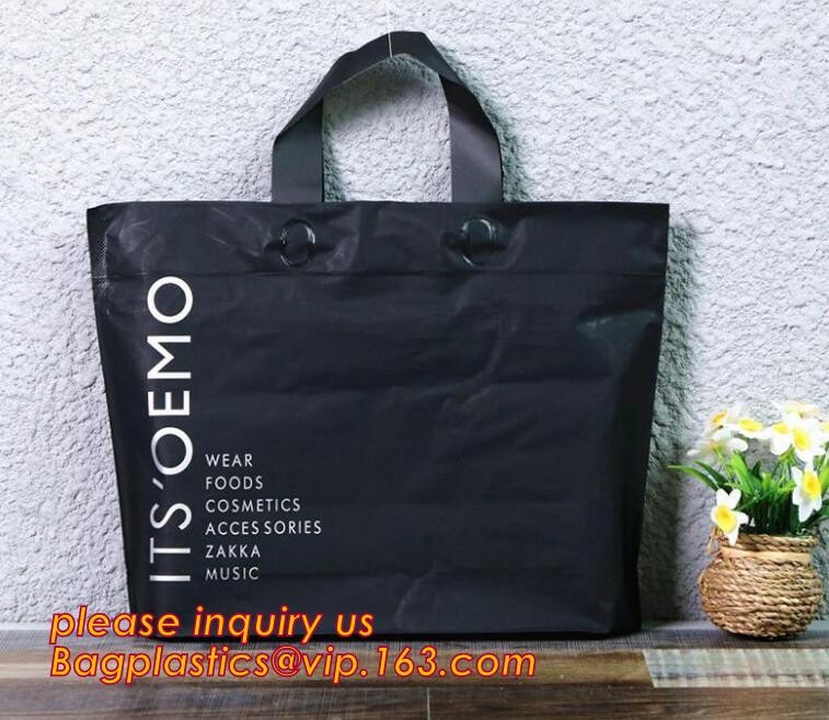 Promotional customized high quality soft loop plastic cloth bag,manufacturer custom soft loop handle polyethylene PE pla