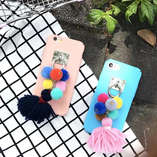 PC DIY Metal Buckle Small Color Hairball Wool Tassel Cell Phone Case Back Cover For iPhone 7 Plus 6s