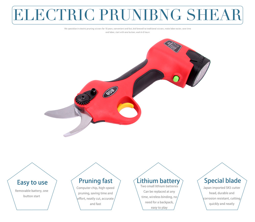 2.5CM Battery Orchard Pruer Long Time Use 14.4V Cordless Battery Powered Electric Pruners Shears Scissors for Pruning