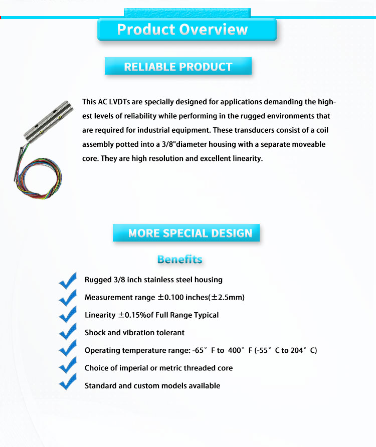 UM-375-250 LVDT High Precision Micro Linear Displacement Sensor Mounting Type LVDT