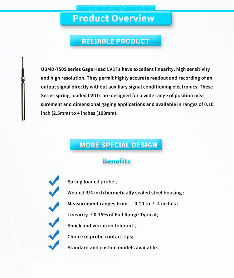 UBMD-750S Linear Motion Position Sensor Measurement Corner Position Transmitter Gage Head Displacement Sensor LVDT