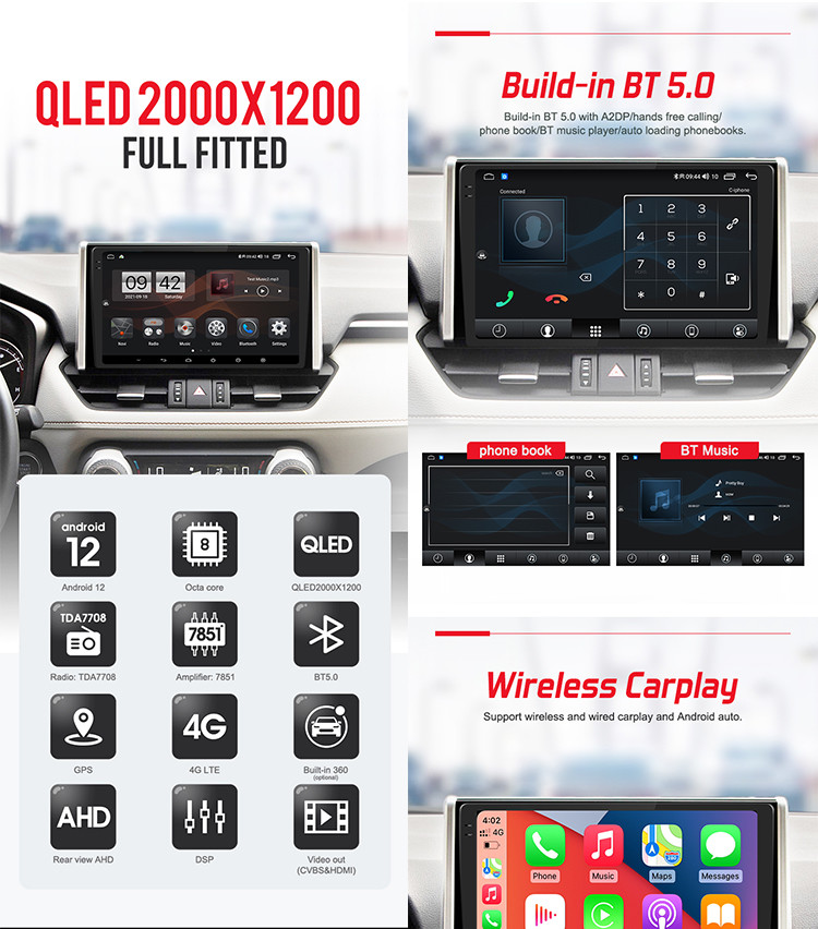 Universal Car Stereo 10.36inch Android 12 Car Navigation With 2k Black Screen 4G DSP