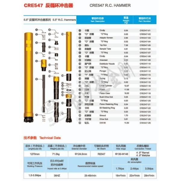 Reverse Circulation DTH Hammer RC DTH Hammers Re547 Hammer