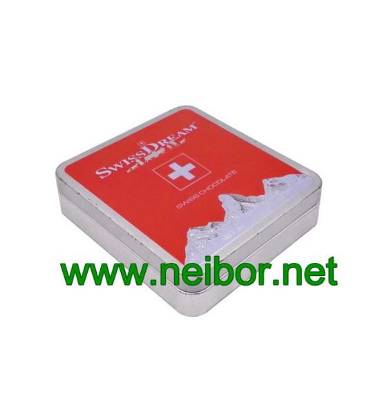 Quality Accept custom order food packing industrial use rectangular shape chocolate metal tin box for sale