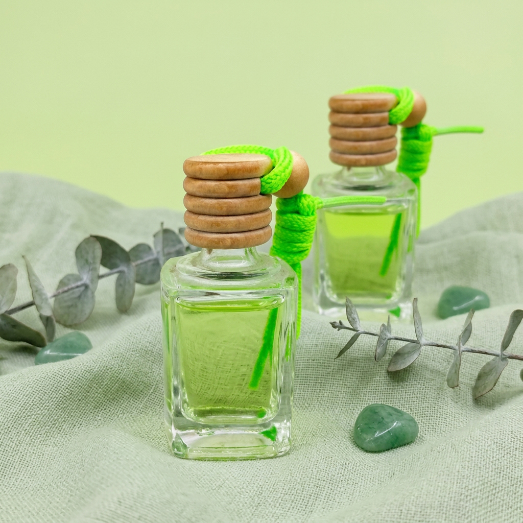 Glass Hanging Car Diffuser Bottles Empty 10ml Square Wooden Cap Refill