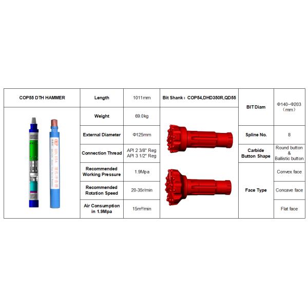 QD55A High Pressure Dth Hammer Drilling , Mining / Water Well Drilling Hammer