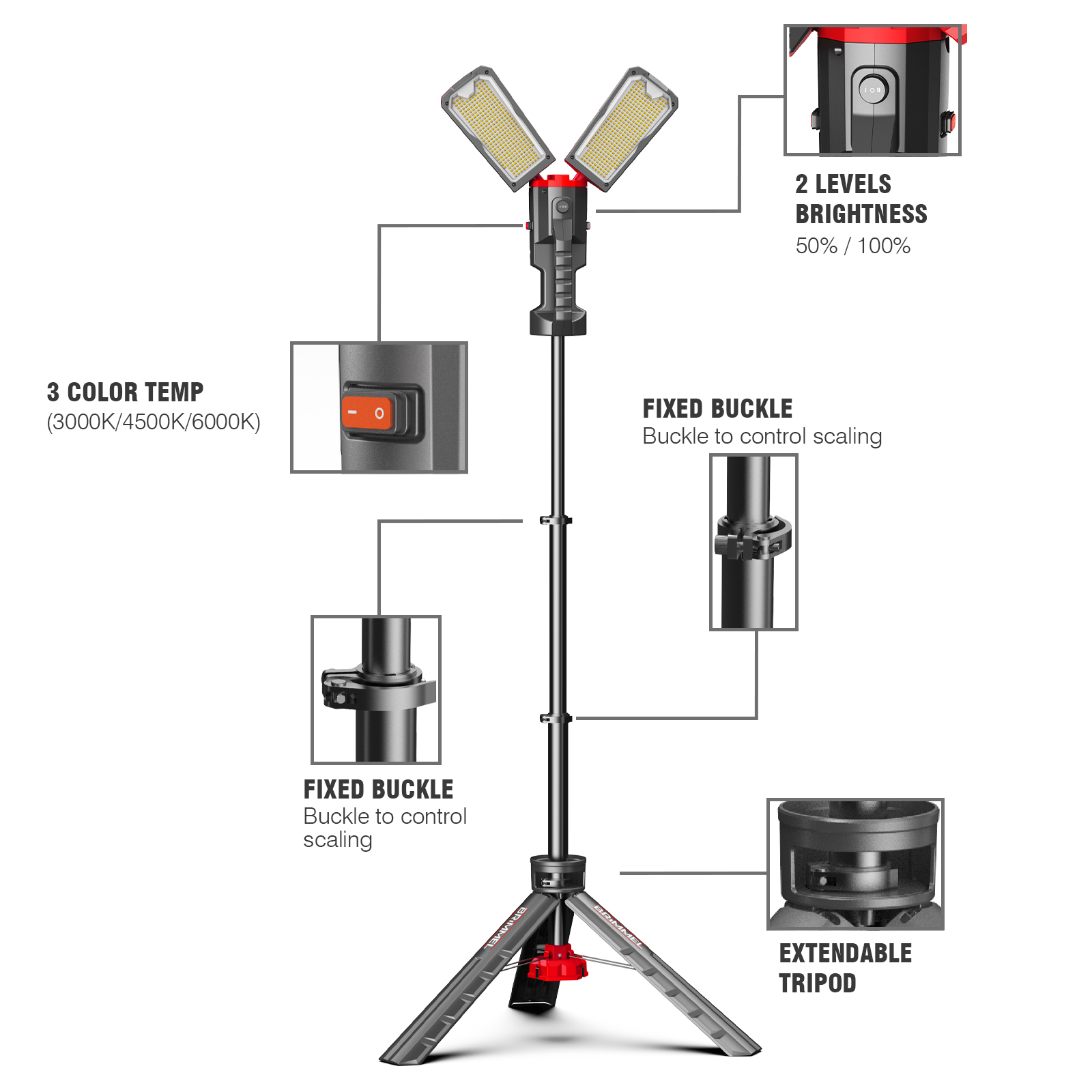 3000K 4000K Outdoor Working Light 10000LM Rechargeable Tripod Work Light