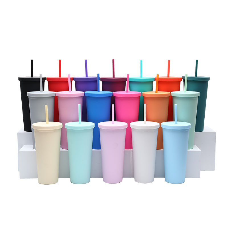 Durable 24 Pieces Reusable Plastic Tumblers Plastic Smoothie Cups With Lids And Straws Versatile Usage For Picnics Weddings Birthday Parties