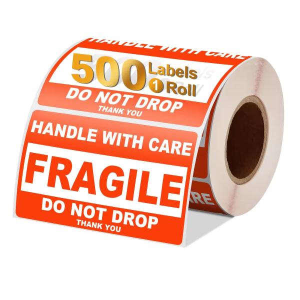 Quality Recyclable Fragile Label THIS SIDE UP Shipping Warning Sticker Roll for sale