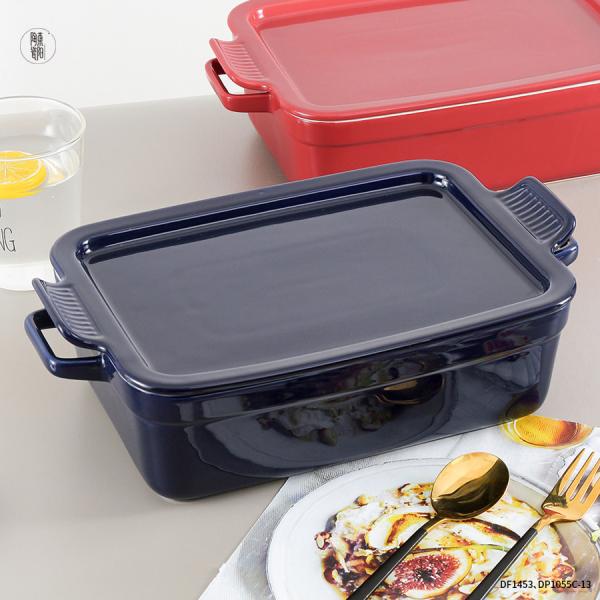 Quality Muffin Dessert Ceramic Oven Dish , Rectangular Baking Pan With Platter Lid for sale