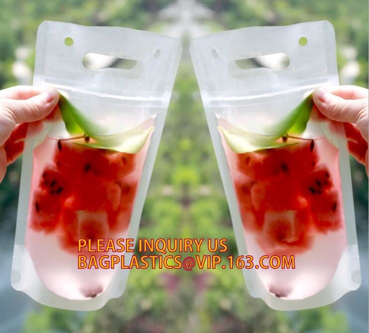 biodegradable eco-friendly FDA clear juice sealed drink pouches translucent reclosable hand held zipper plastic drinking