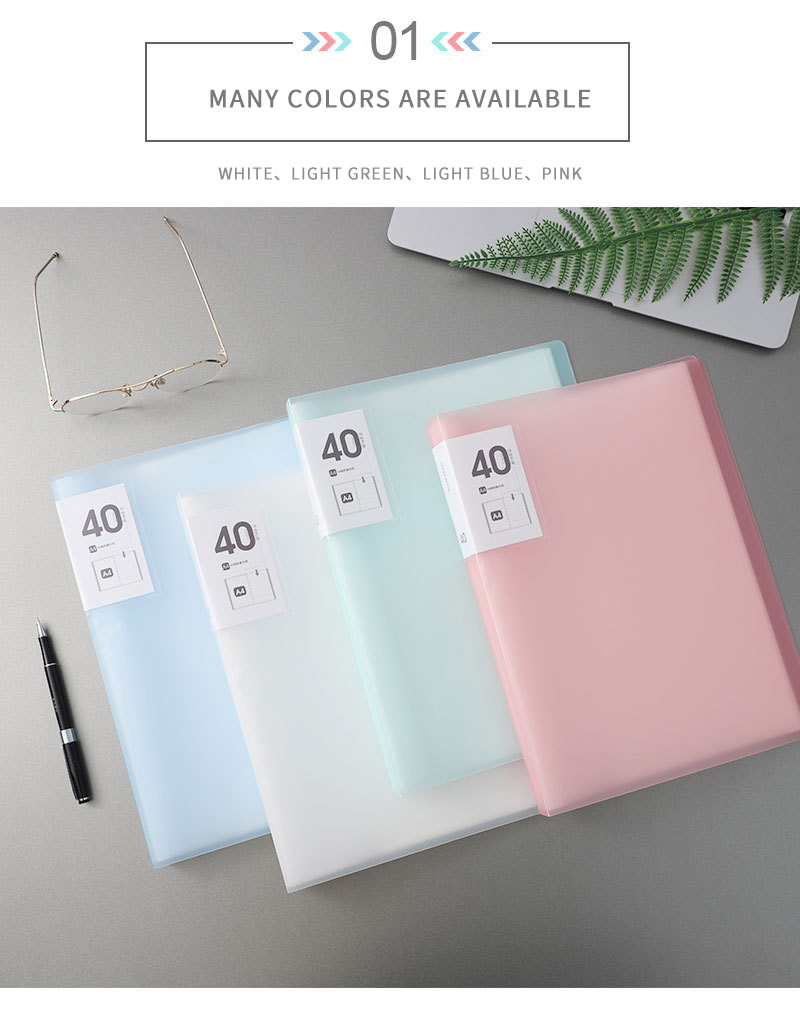 40 Pages Candy Color Binder Folder A4 Size Display Book PP Clear Pocket Conference File Folder