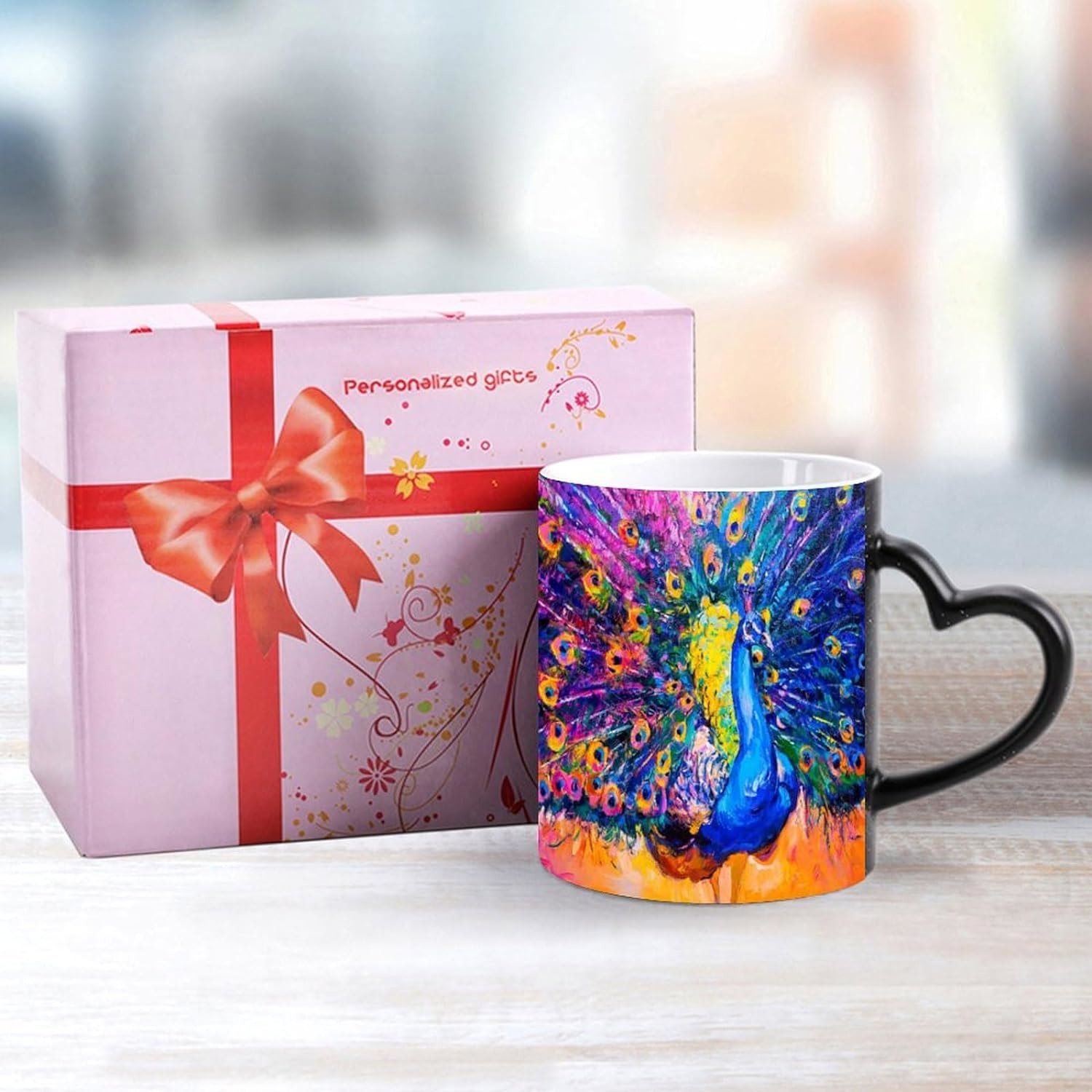 Ceramic Color Changing Mug Birthday Gifts for Men Women Heat Changing Coffee Mug Cup with Heart 16 oz