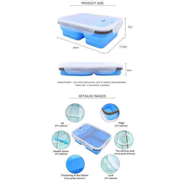 Rectangle 460g 3 Compartments Silicone Folding Lunch Box