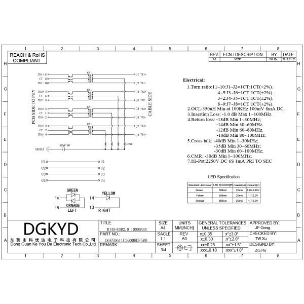 RJ45+USB2.0 network connector with light and shielding interface socket DGKYD611U2Q008DF5WD