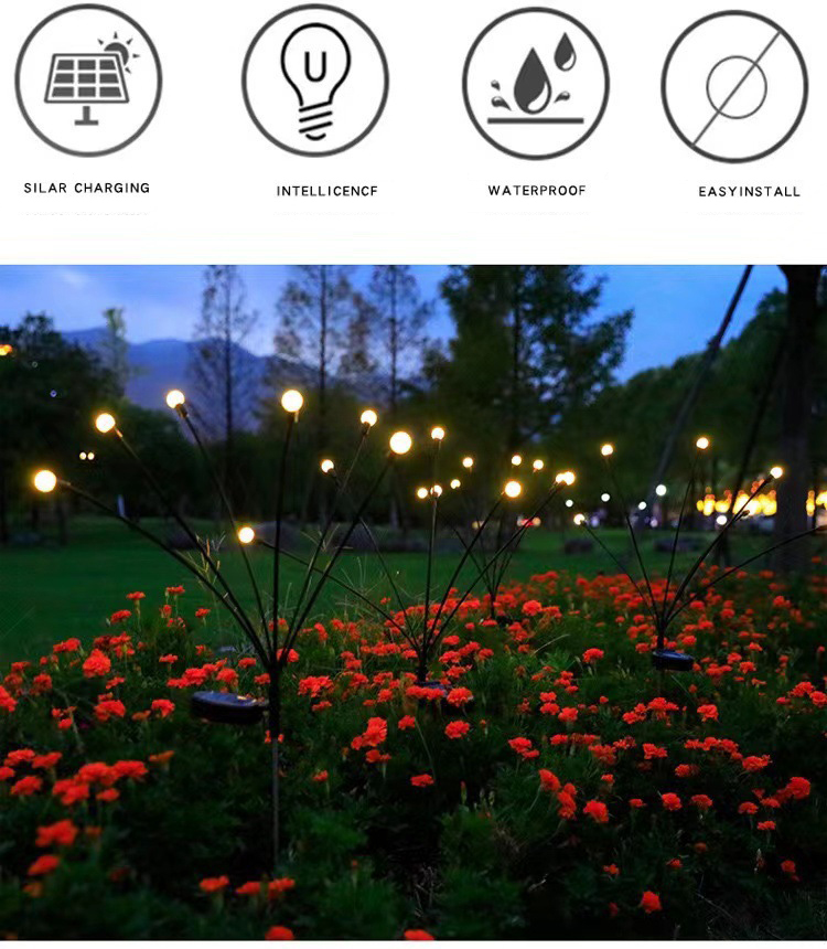 Solar Powered Firefly Garden Decorative Light Waterproof for Outdoor Pathways 8 Heads