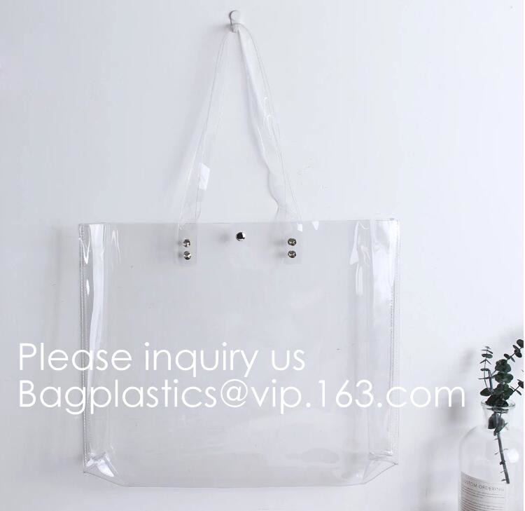 Transparent PVC Blanket Bag/Plastic Shopping Bag/Packaging Bag With Black Woven Trim And Webbing Handle, bagease, packag